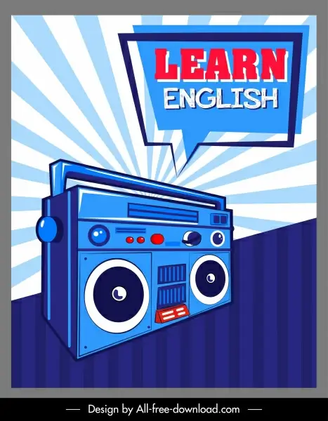english learning banner retro radio speech bubble sketch