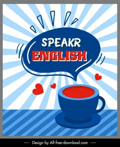 english speaking banner coffee cup speech bubble sketch