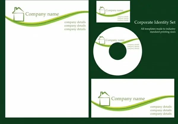 corporate identity templates house icon green curves decor
