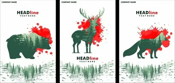 environment brochure cover sets bear reindeer wolf icons