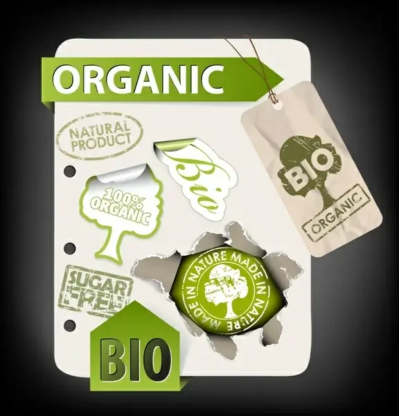 organic stickers templates green modern retro shapes