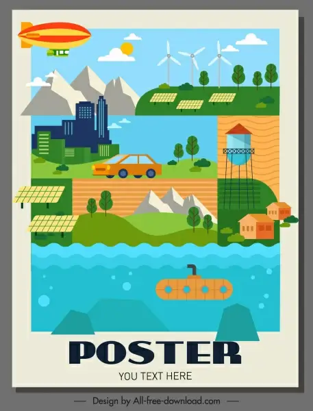 environmental poster template colorful flat sketch