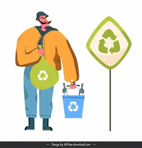 environmental protection banner man recycling rubbish sketch