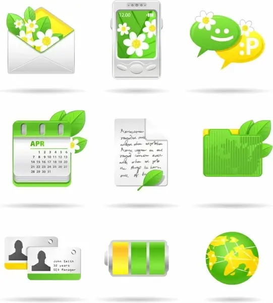 ui icons ecological themes decor yellow green design