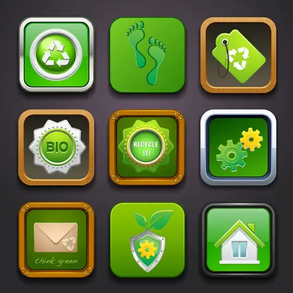 environmental user interface icons with green illustration 
