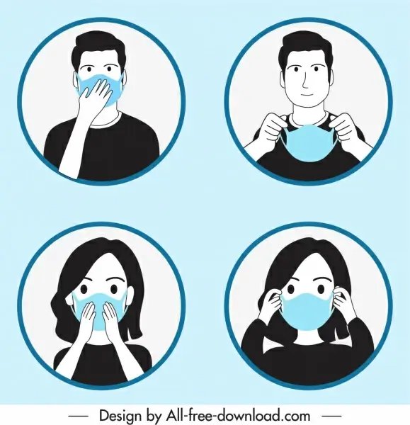 epidemic protection icons face masking person sketch