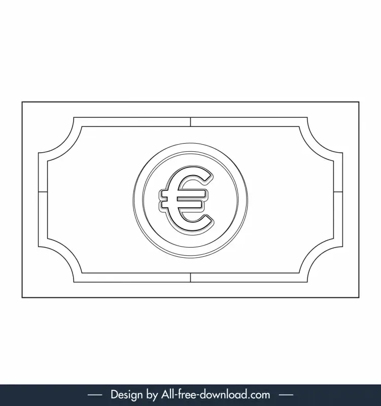 euro paper money vector icon black white flat outline