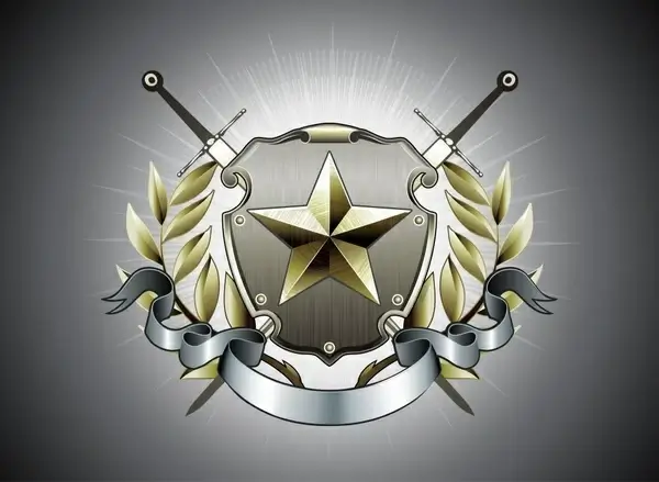 logo template star sword ribbon ornament 3d metallic