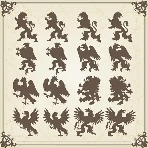 logo decor elements european legendary animals silhouette classic