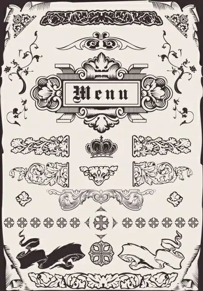 menu decor elements retro european symmetric shapes