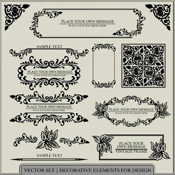 document decorative elements retro elegant symmetric leaves shapes