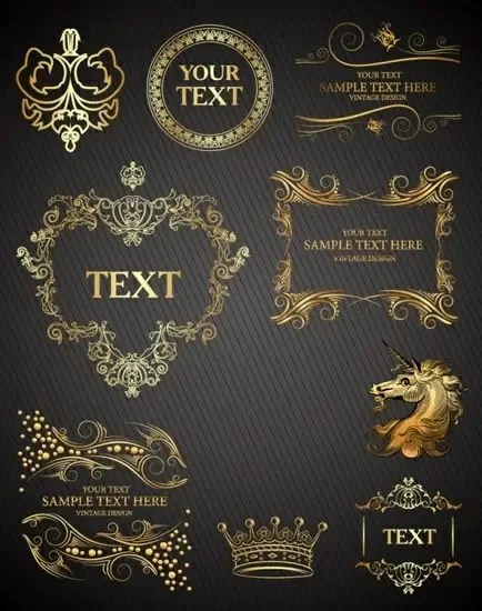 card decorative elements luxury dark golden symbols shapes