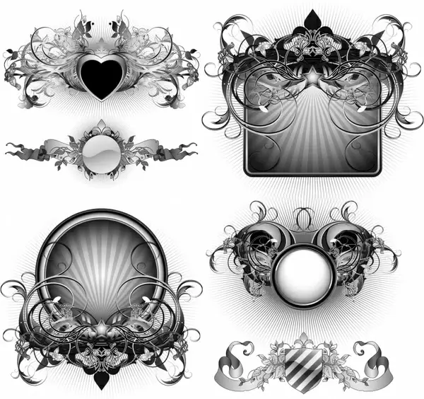 decorative design elements black white elegant symmetric shapes