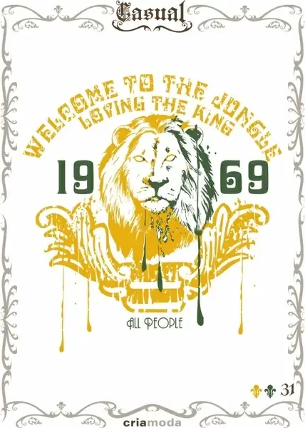 jungle advertising poster lion icon retro grunge decor