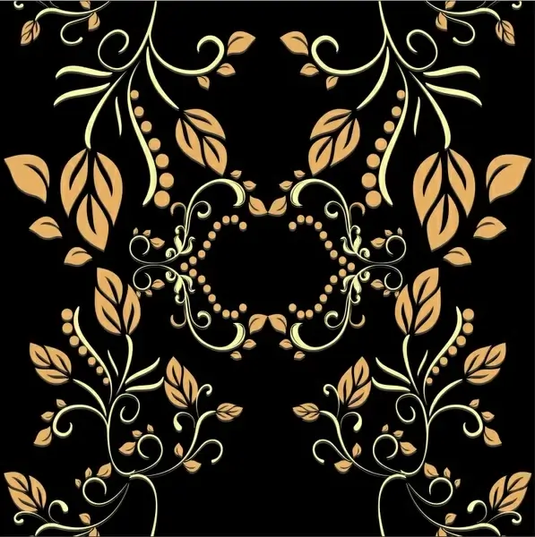 decorative background template elegant dark black symmetric leaves