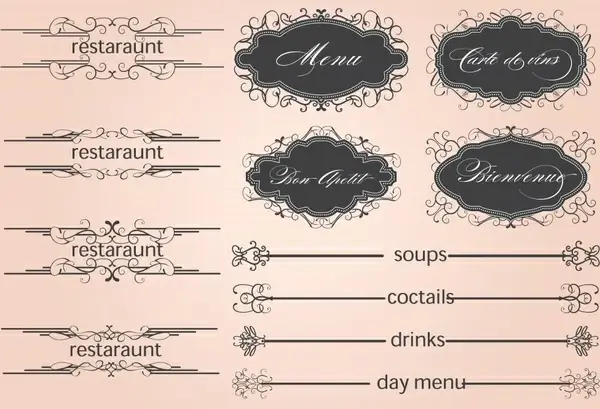 restaurant menu elements elegant classic decor symmetric shapes