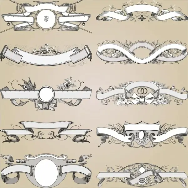 decorative ribbons templates elegant european symmetric shapes