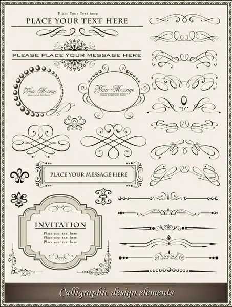 document decor elements elegant retro european symmetric shapes