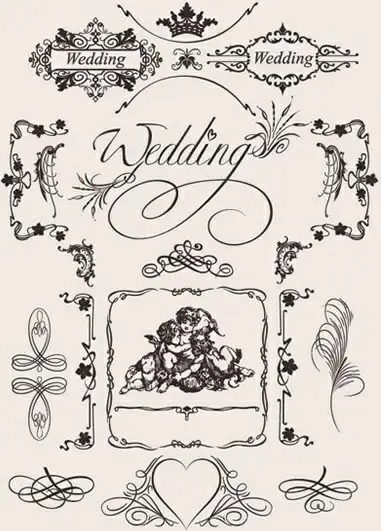 wedding card design elements elegant retro symmetric curves