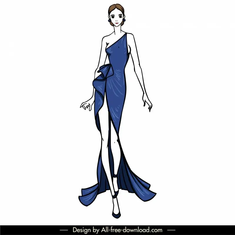 evening dresses template dynamic elegant handdrawn cartoon 