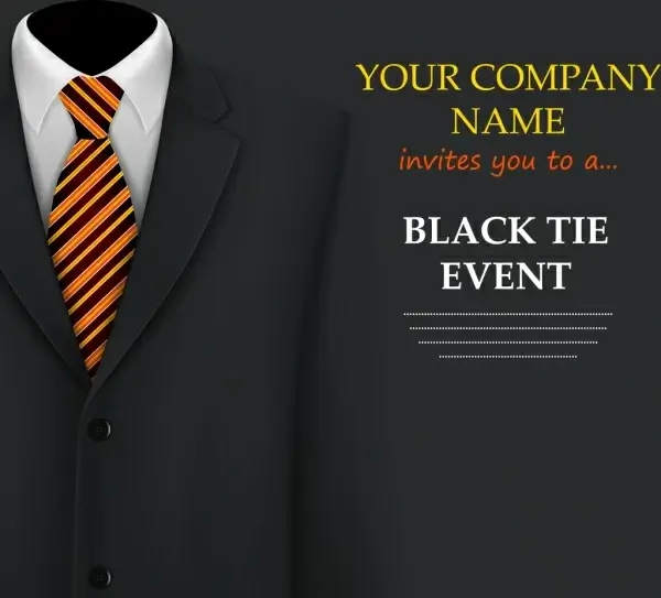 event invitation card template suit icon black background