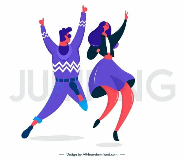 excited people icons jumping gesture sketch cartoon characters