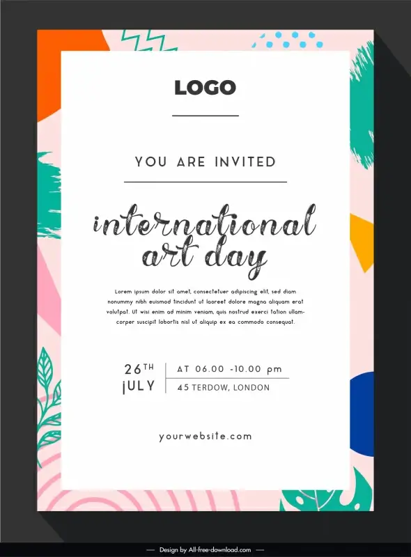 exhibition invitation card template flat classical leaves grunge