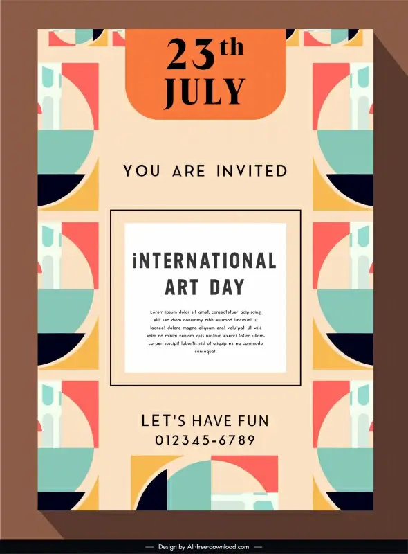 exhibition invitation card template flat geometric abstraction layout