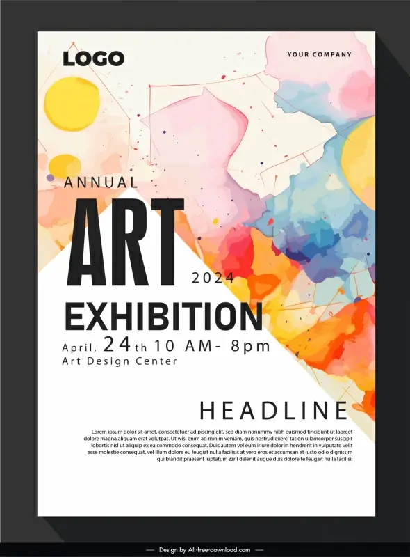 exhibition invitation card template grunge watercolors abstraction 