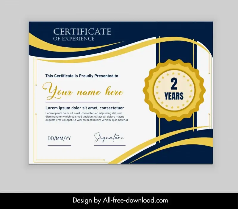 experience certificate template elegant curves stamp decor
