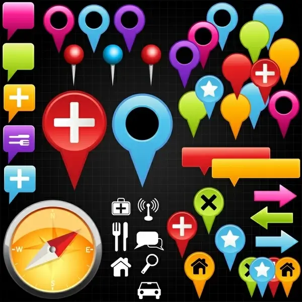 navigation icons collection colorful modern shapes