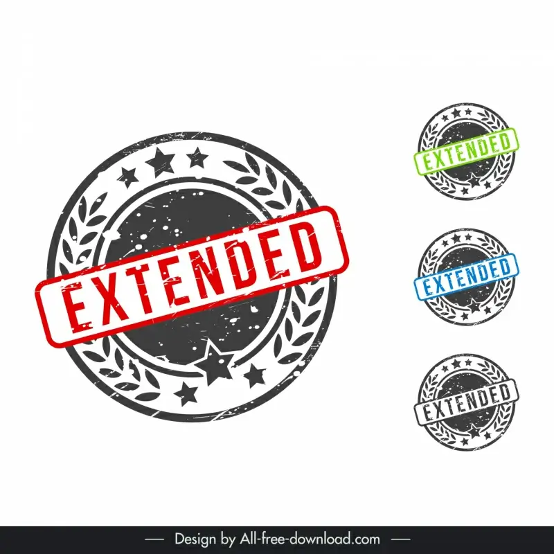 extended stamps collection flat retro circle leaves stars