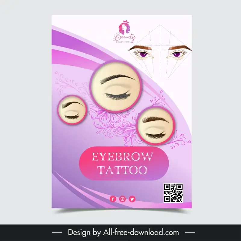 eyebrown tattoo beauty poster template curves circle eyes 