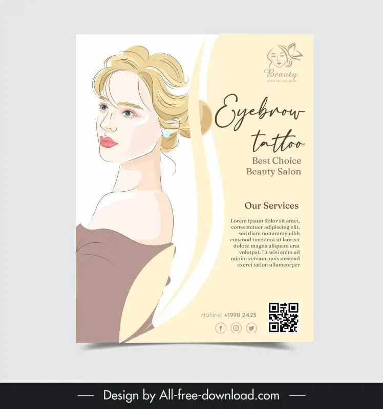 eyebrown tattoo beauty poster template handdrawn lady