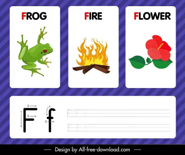 f alphabet study template frog fire flower icons