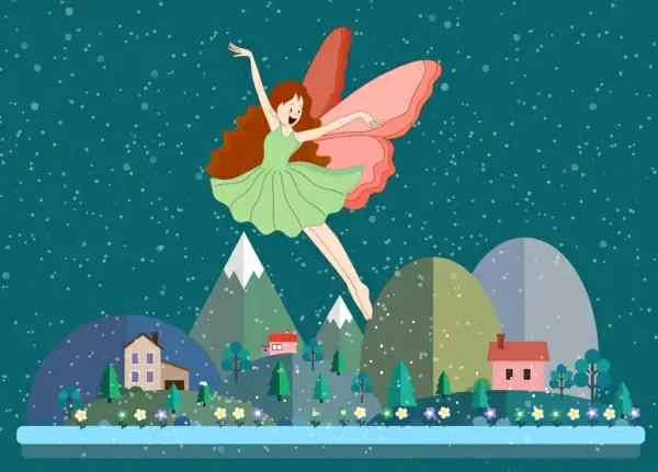 fairy background flying winged girl icon colored cartoon