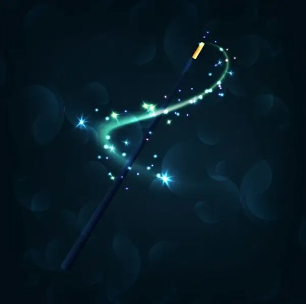 fairy background magic stick icons glittering bokeh decor