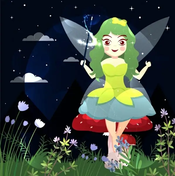fairy drawing cute girls flowers icons colored cartoon