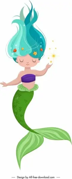 fairy tale character mermaid icon cute cartoon sketch