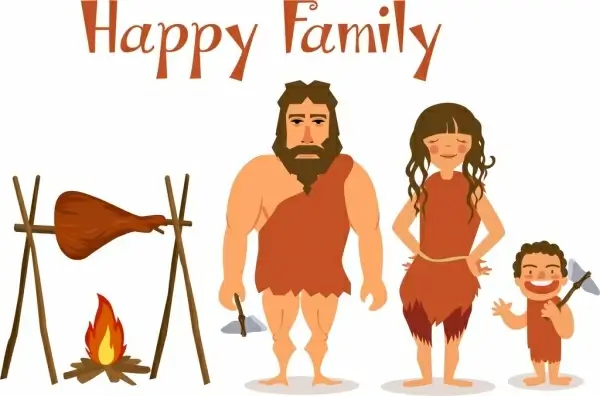 Family background stone age design cartoon characters Vectors graphic art  designs in editable .ai .eps .svg .cdr format free and easy download  unlimit id:6836221