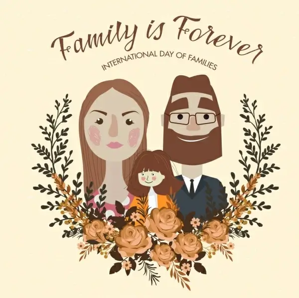 family day banner rose wreath human face icons