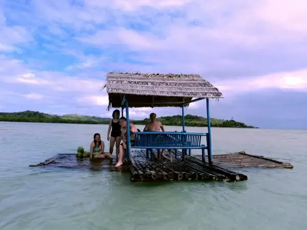 family picture on floating cottage