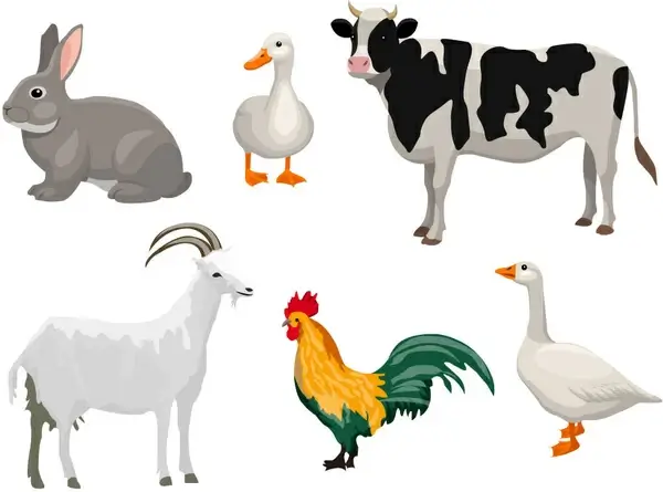 farm animals decorative icons set vector illustration