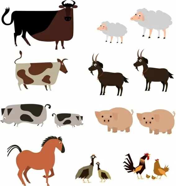 farm design elements cattle poultry icons sketch