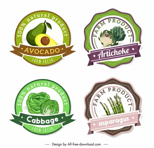 farm food labels artichoke avocado cabbage asparagus sketch