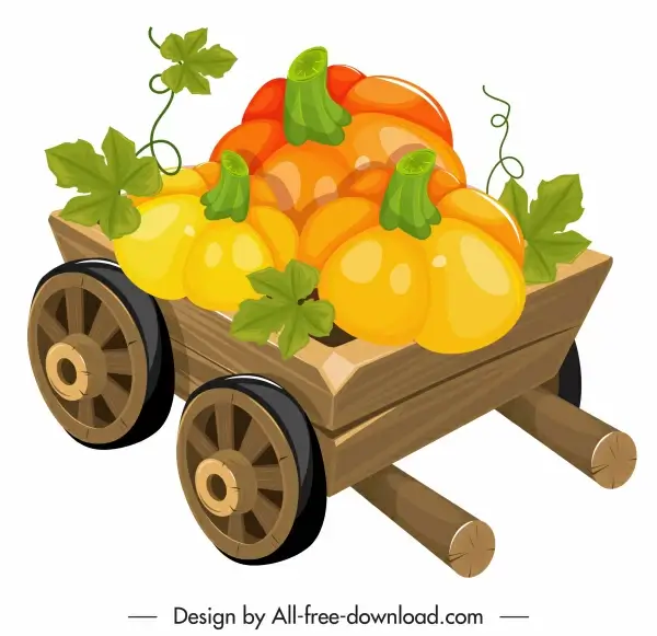 farm product icon classic pumpkin wooden wheelbarrow sketch