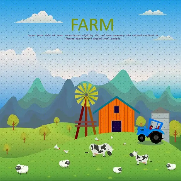 farm scenery vector illustration in colored style