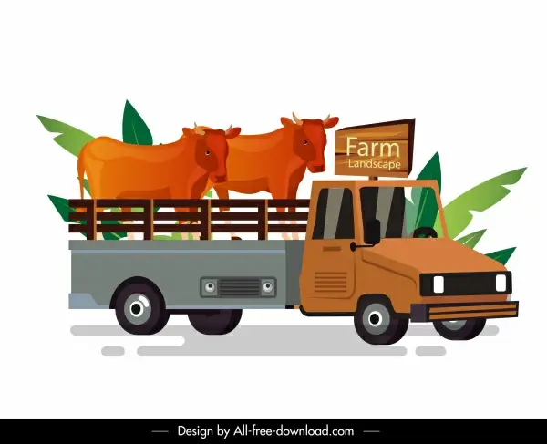 farm truck icon cow cattle sketch colorful classic