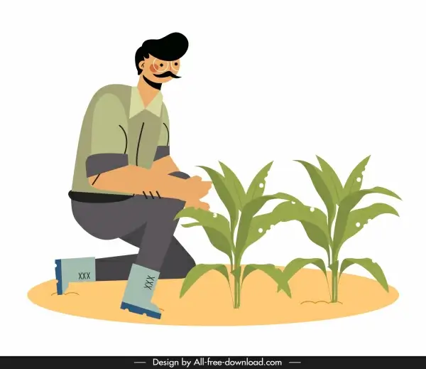 farmer icon man growing tree sketch cartoon character