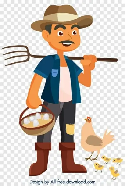 farmer profession icon cartoon character sketch